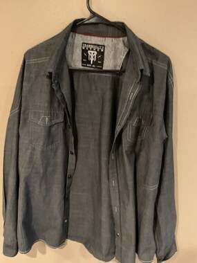Tranquility Mayhem Men's Gray Long Sleeve Button Up Shirt Size XL